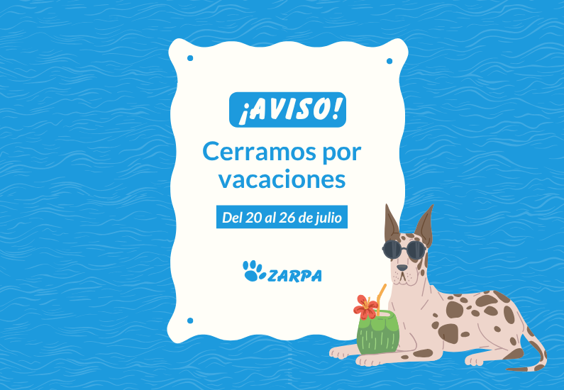 Cartel de Veterinario Cerrado por vacaciones del 20 al 26 de julio